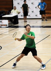 aggressive badminton player