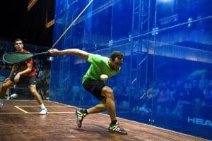 Ashour, center, during a match against Ali Farag in Shanghai last September.