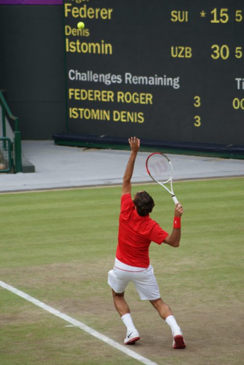 Roger Federer serving during one of his matches at the 2012 London Olympics.